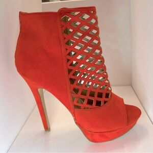 JustFab Orange Heels with Geometric Cutouts